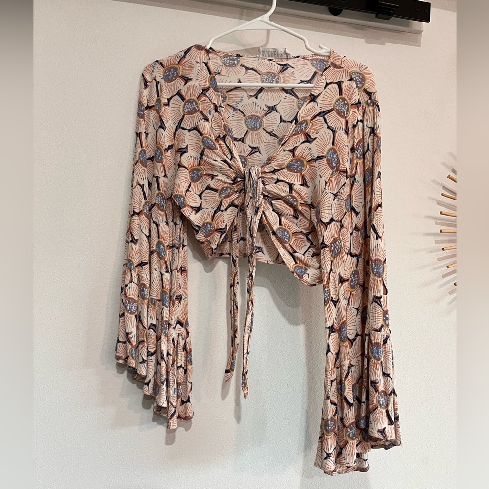 Womens size large floral tie top with bell sleeves